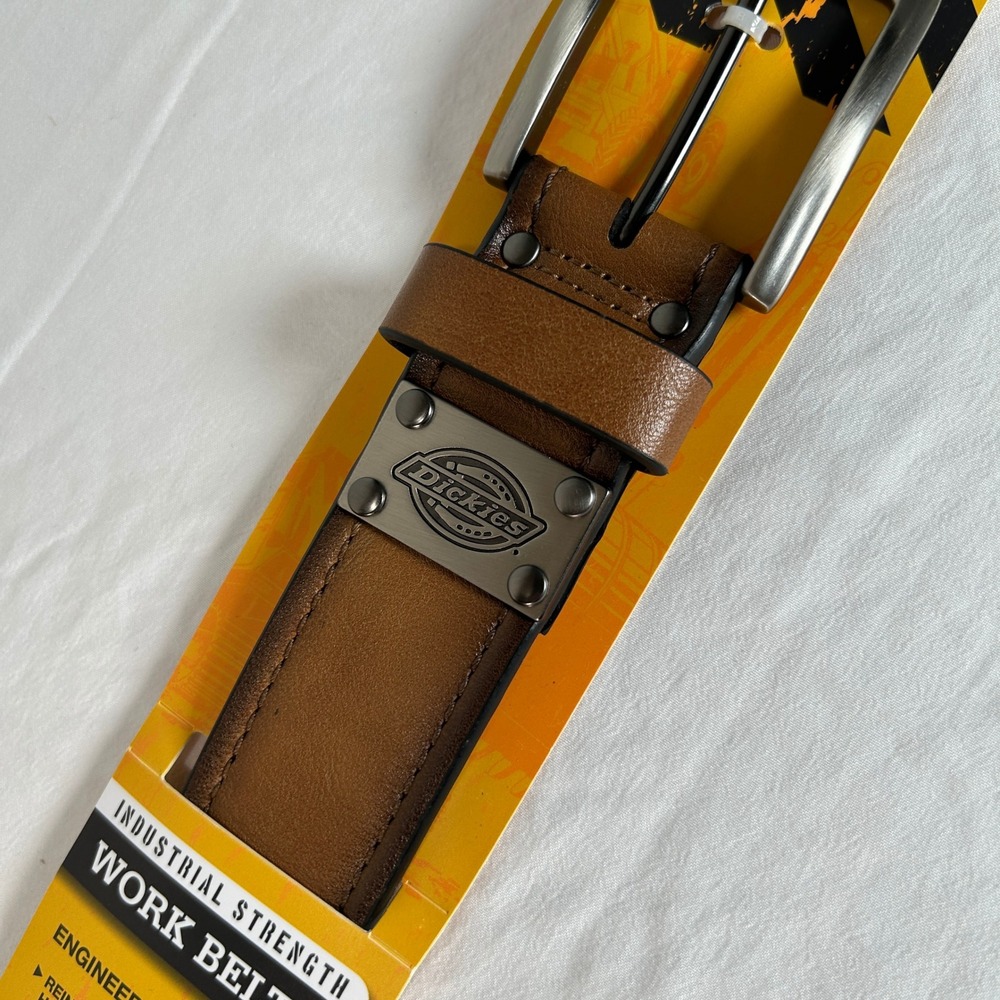 Dickies Small 30-32 Leather Work Belt Brown Industrial Strength Silver Buckle - Picture 5 of 6